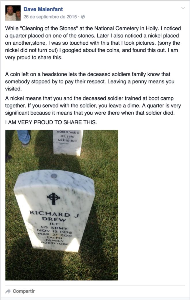 If you find a coin on someone's grave, here's what it really means SF