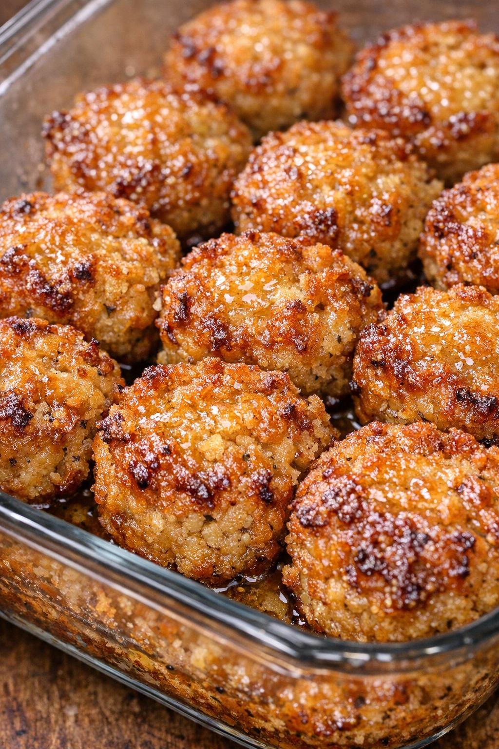 Southern 3-ingredient savory dressing bites baked until golden in a glass casserole dish