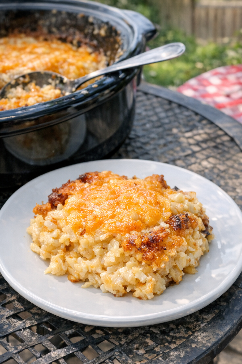 Finished plated hash brown casserole from the slow cooker