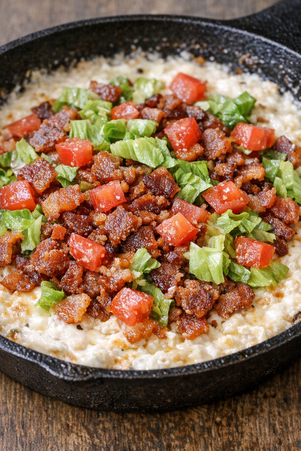 Southern 4-ingredient BLT dip in a cast iron skillet