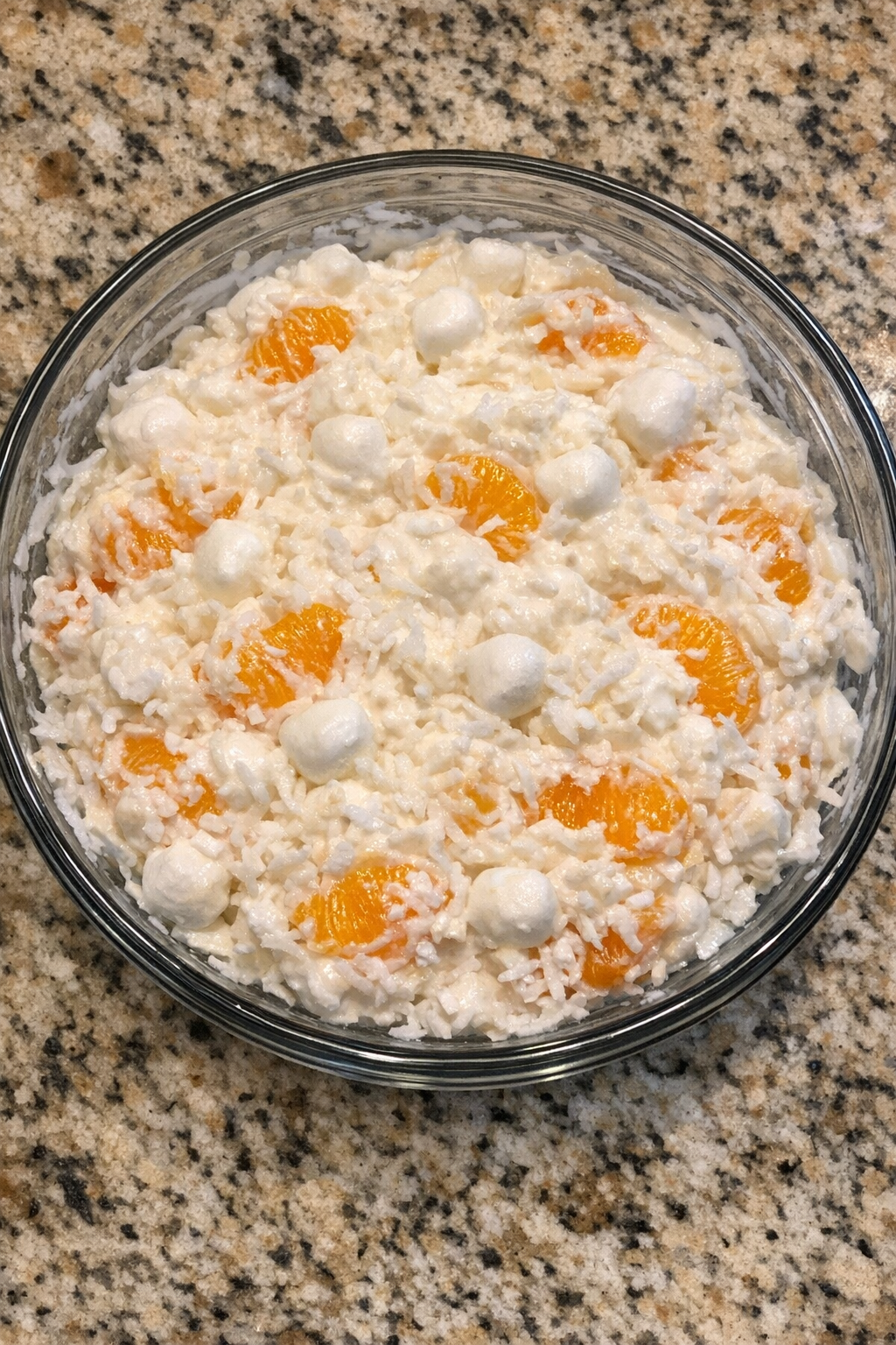 Finished ambrosia salad overhead view