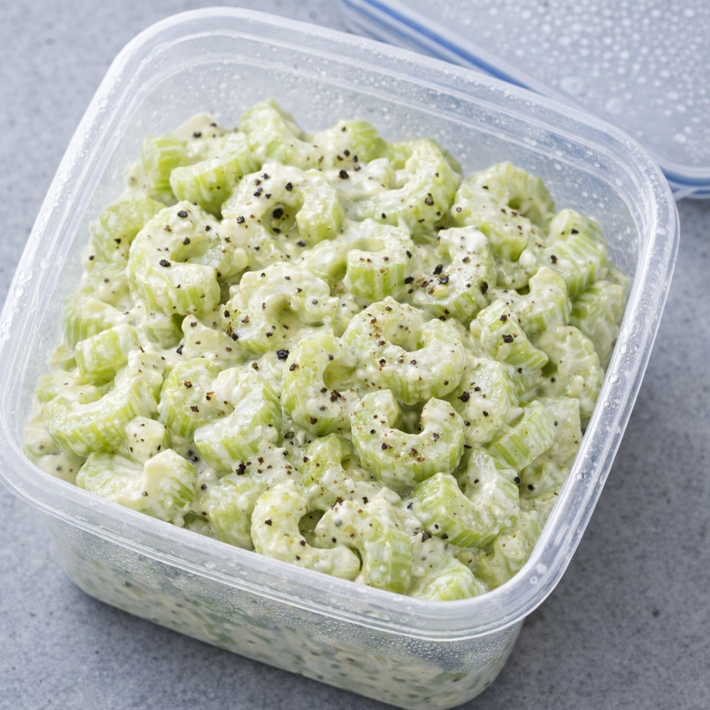 Celery salad packed into a chilled storage container