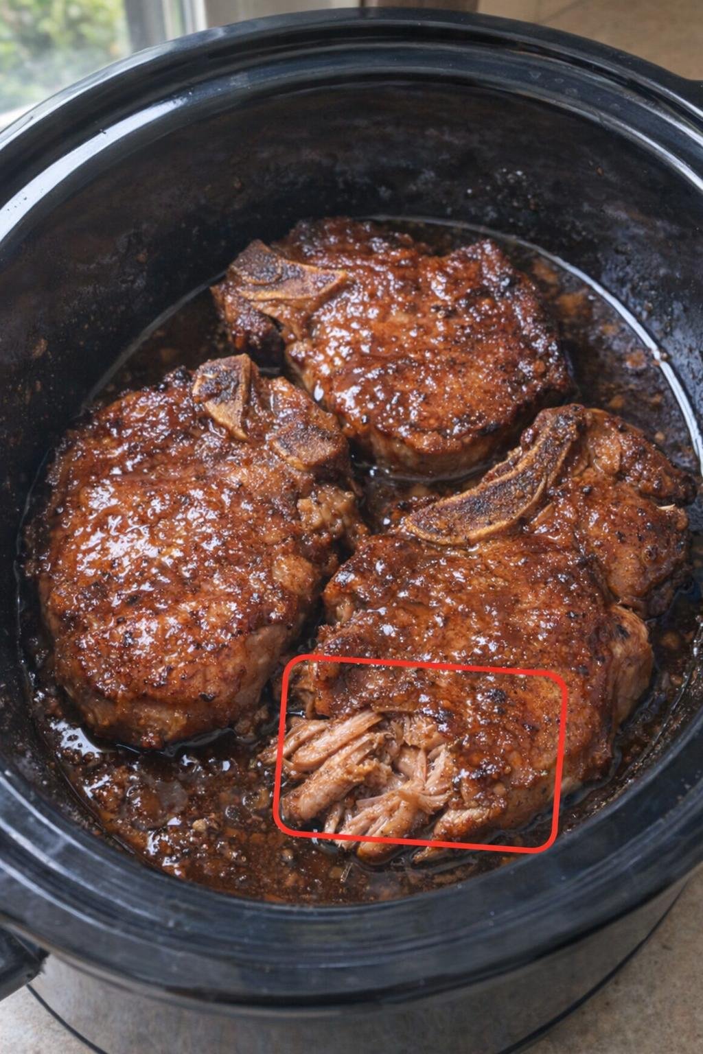 Finished slow cooker apple butter pork chops