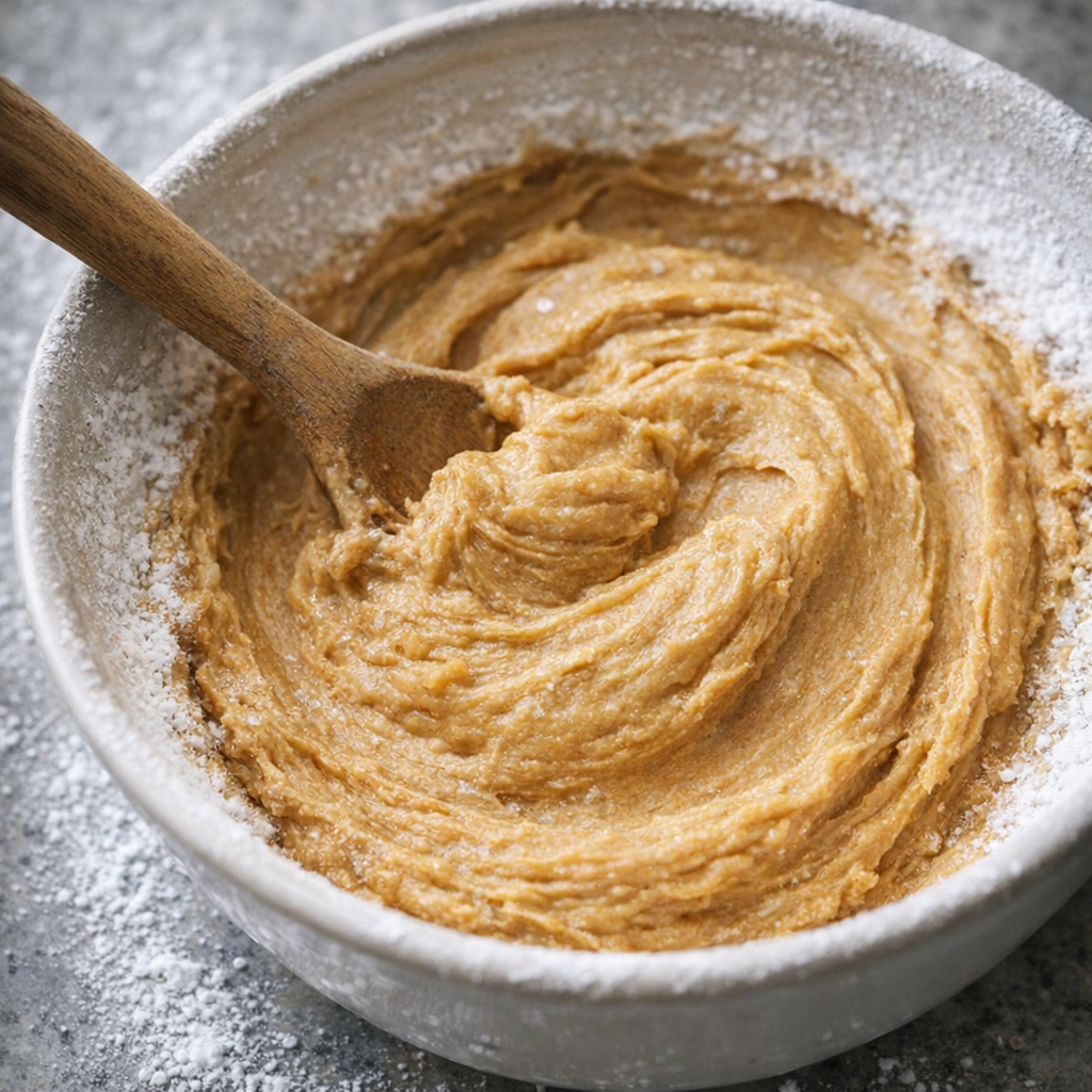 Peanut butter filling being mixed in a bowl