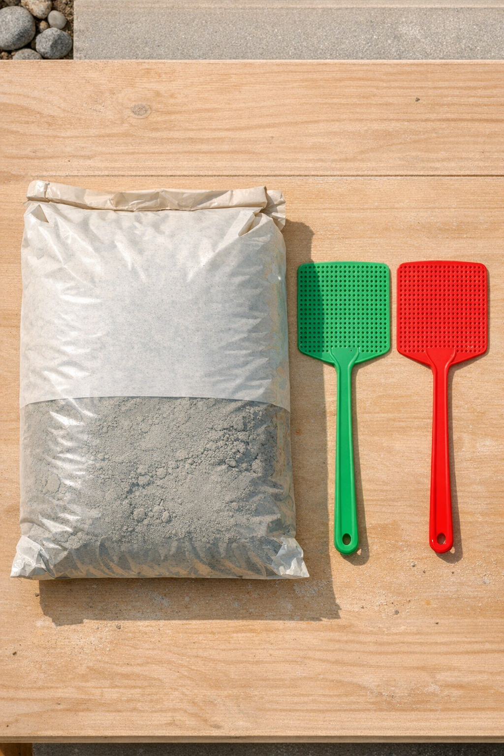 Materials for making grid-textured patio blocks laid out together
