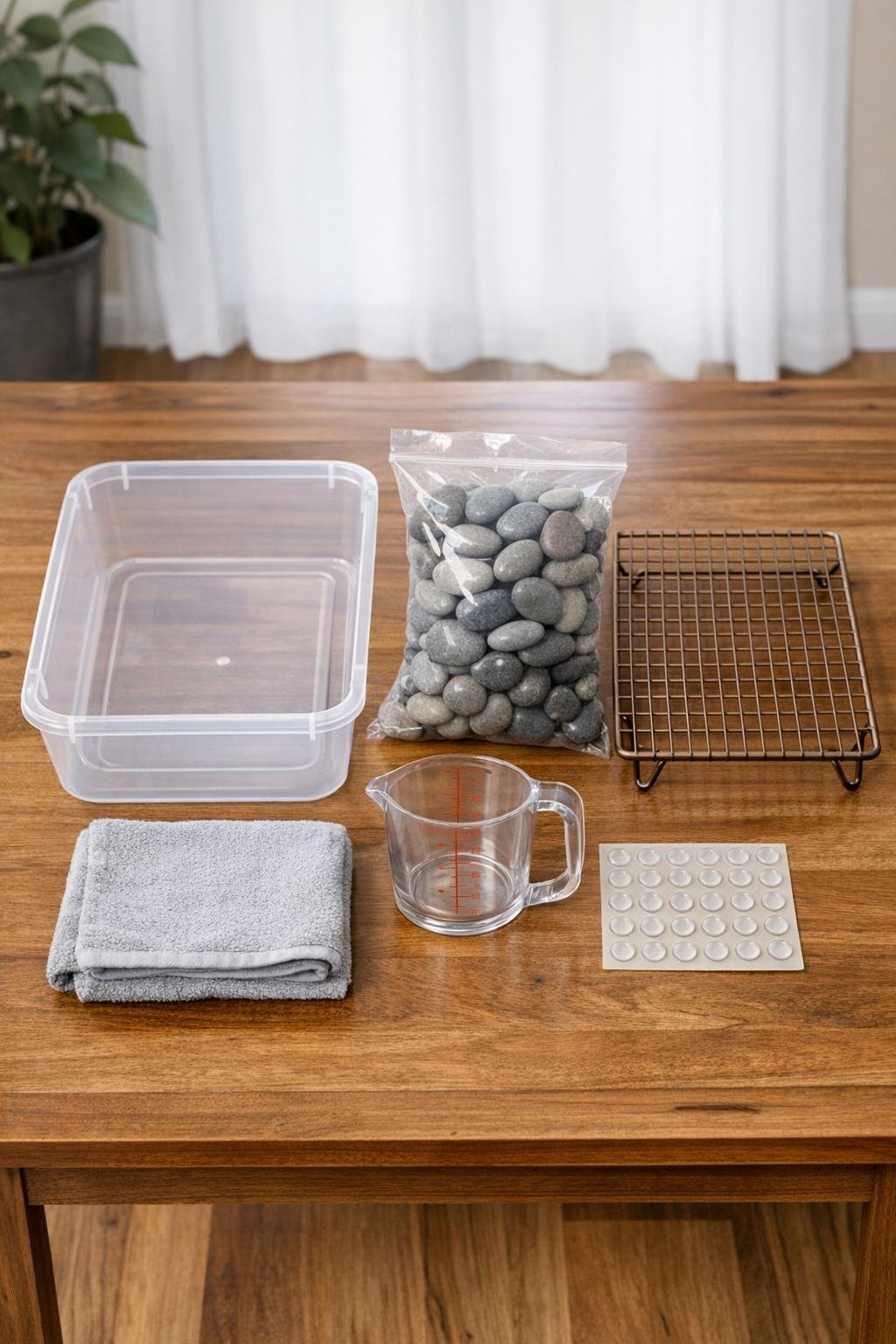 Materials for making an umbrella drip tray laid out neatly