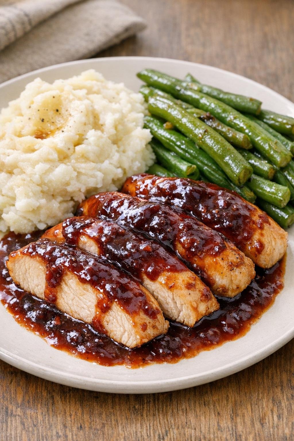 Finished harvest moon chicken bake plated with sauce