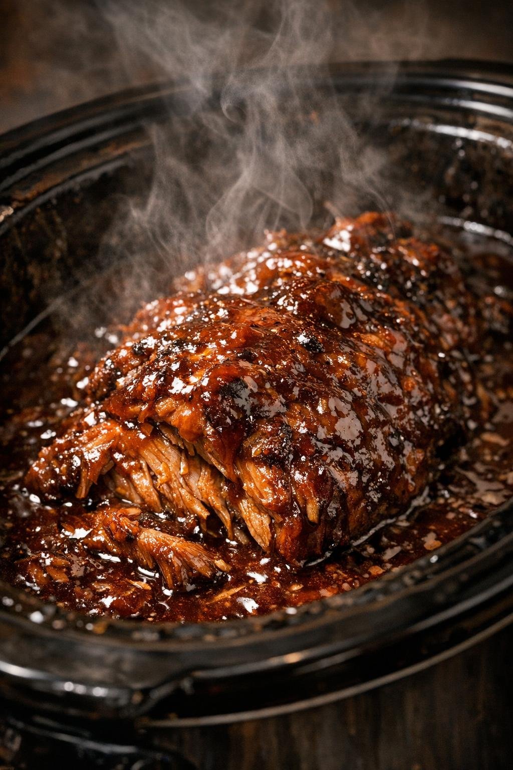 Finished slow cooker fall feast in rich sauce