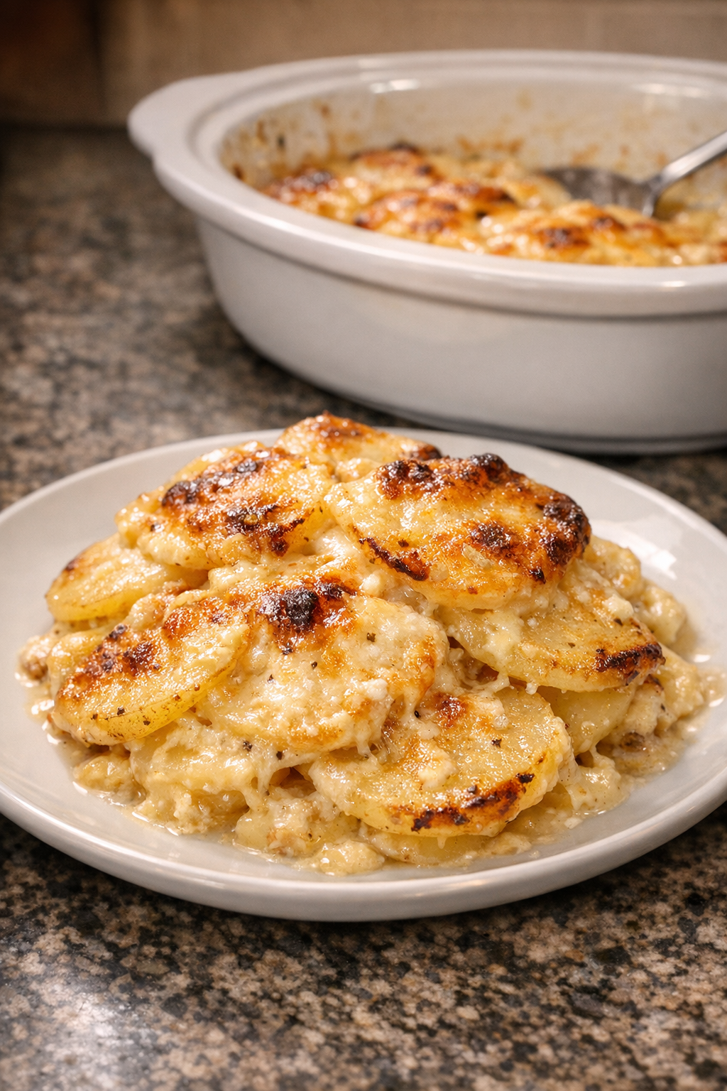 Finished slow cooker scalloped potatoes