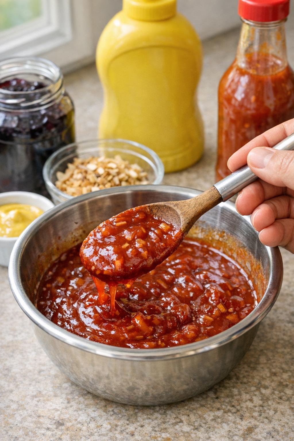 Sauce being mixed in a bowl