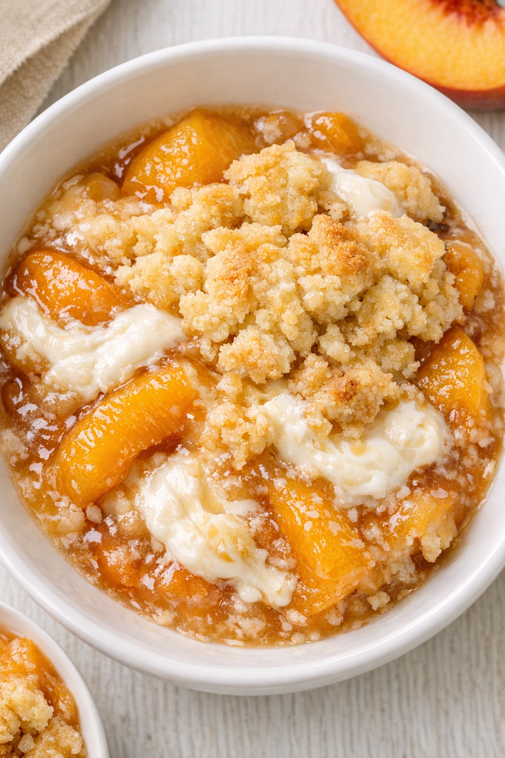 Finished peach cream cheese slow cooker dessert