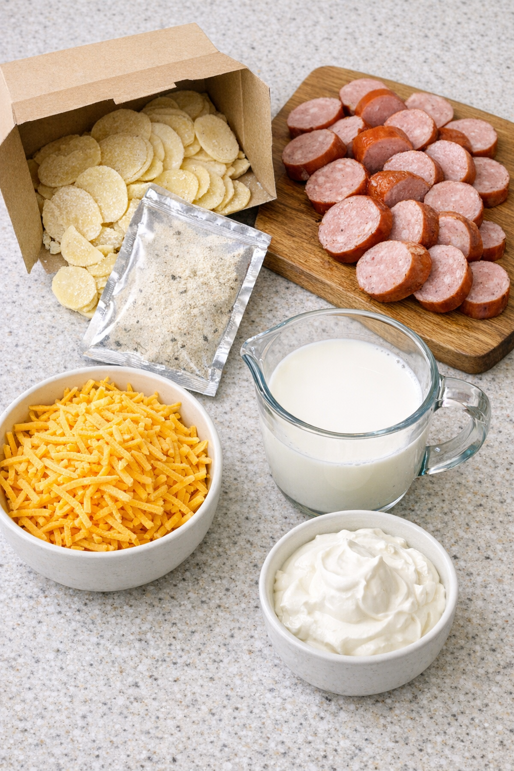 Main ingredients for slow cooker potatoes