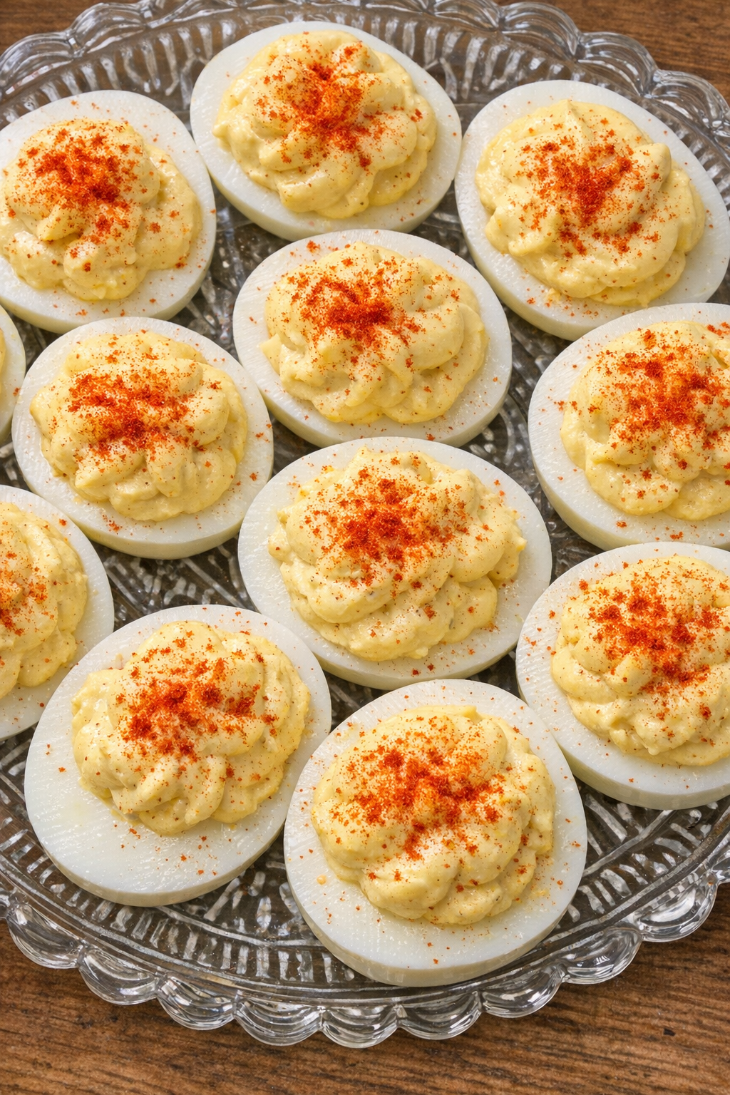 Southern 4-ingredient deviled eggs on a glass serving platter