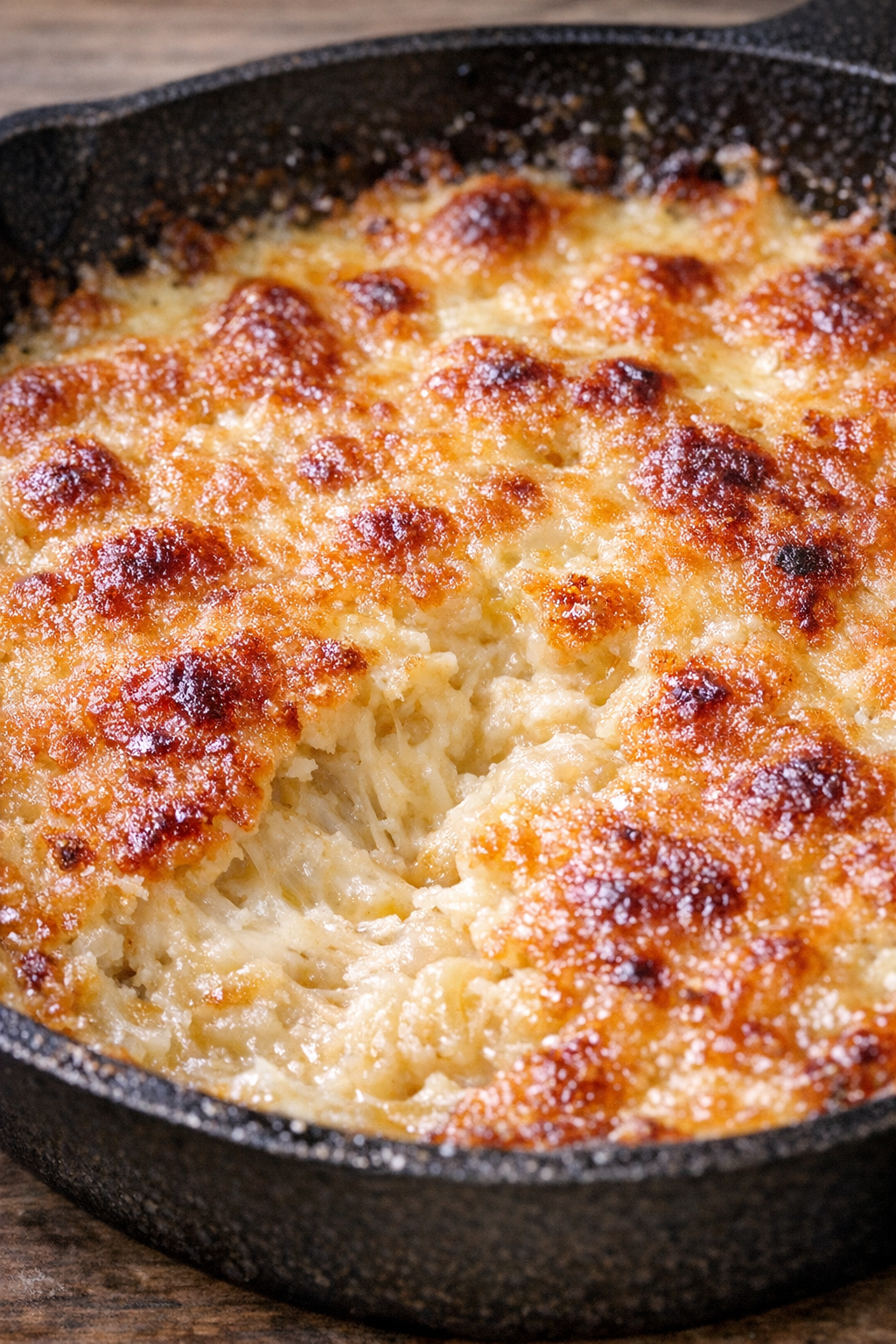 Southern sweet onion dip baked in a cast iron skillet
