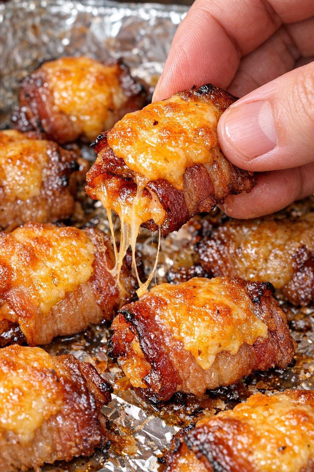 Low carb 3-ingredient bacon waverly bites on a foil tray