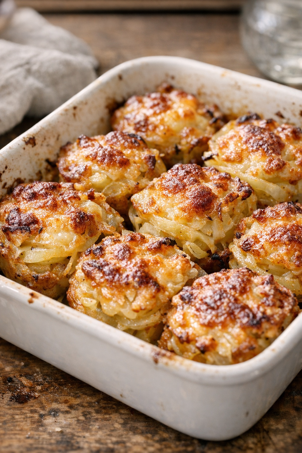 Potato gratin bites with onion layered in