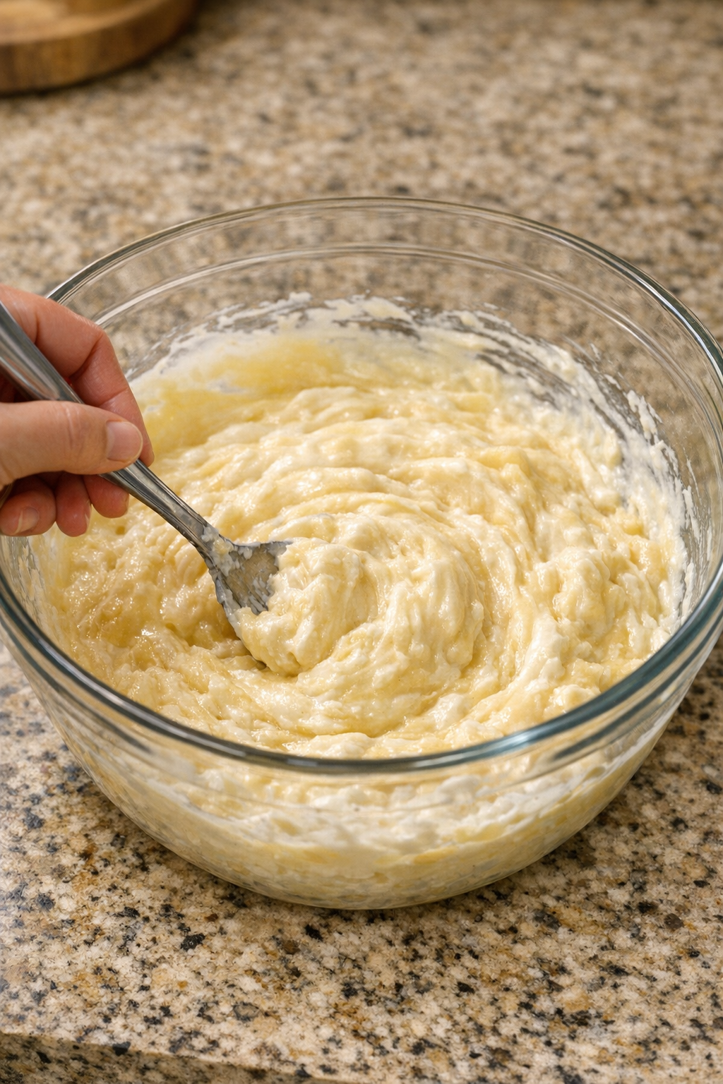 Creamy casserole base being mixed in a bowl