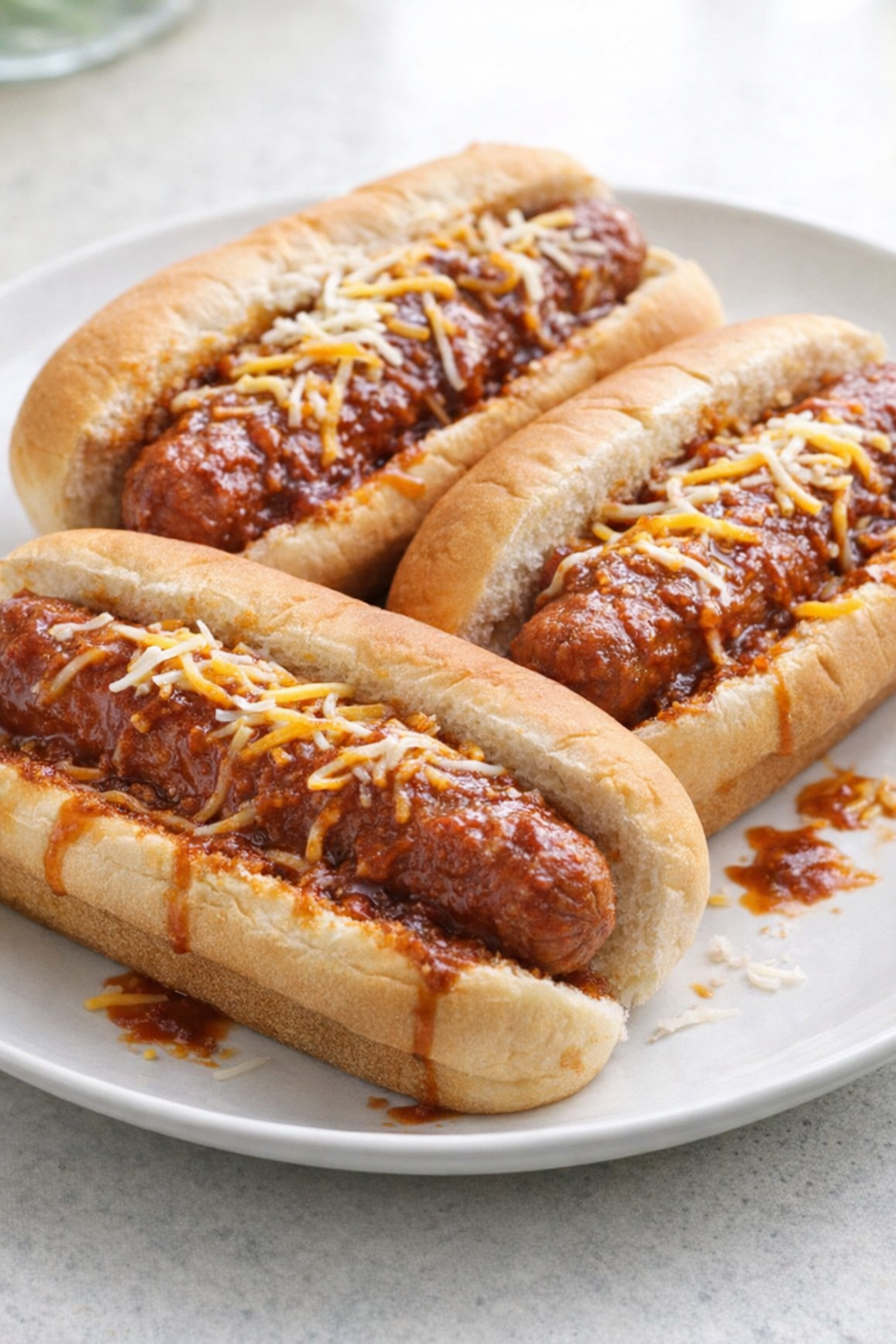 Hot dog zsemlék, amik szaftos marhahúsos hot dogokkal vannak töltve