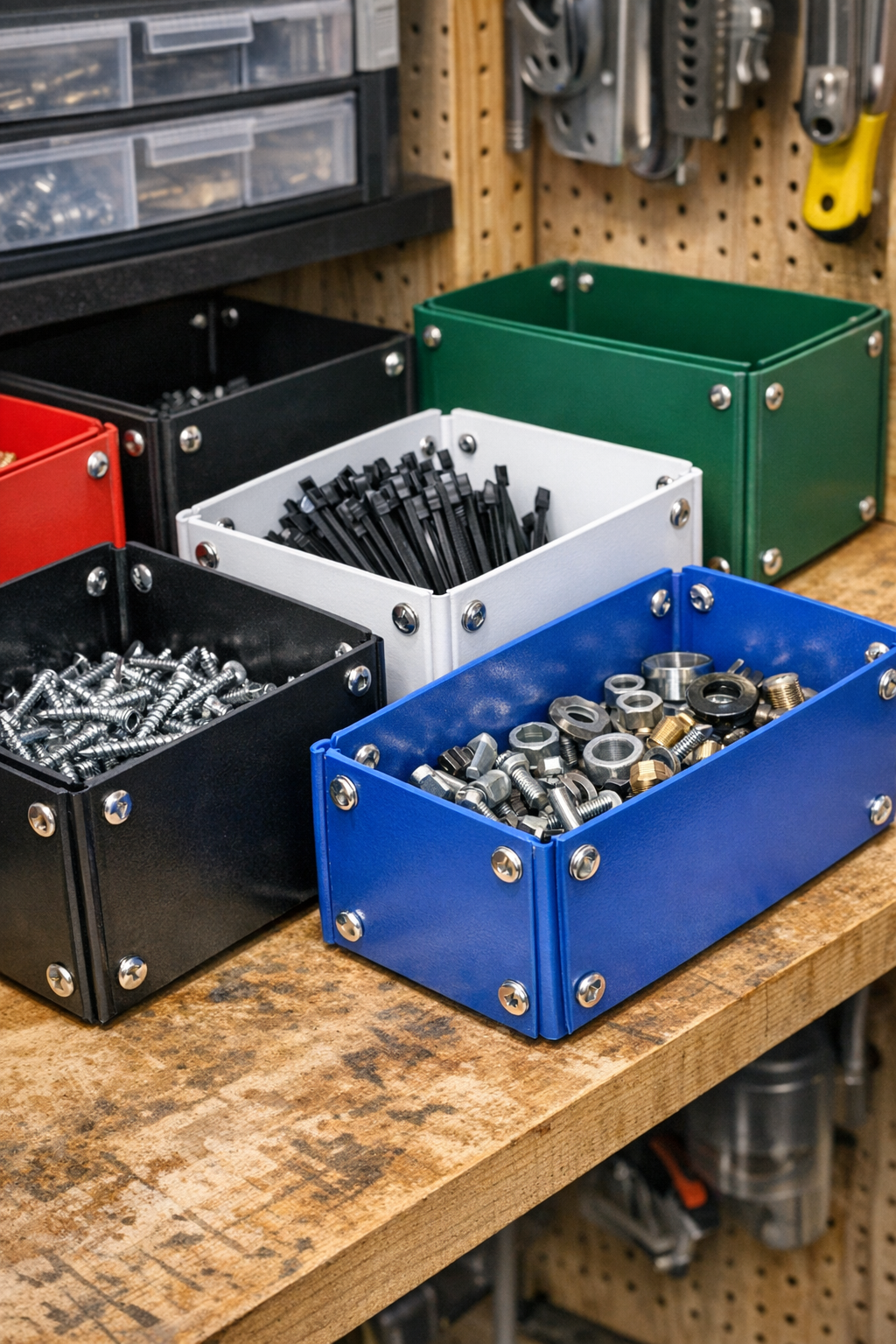 Finished ultra-durable workshop bins made from plastic 3-ring binders