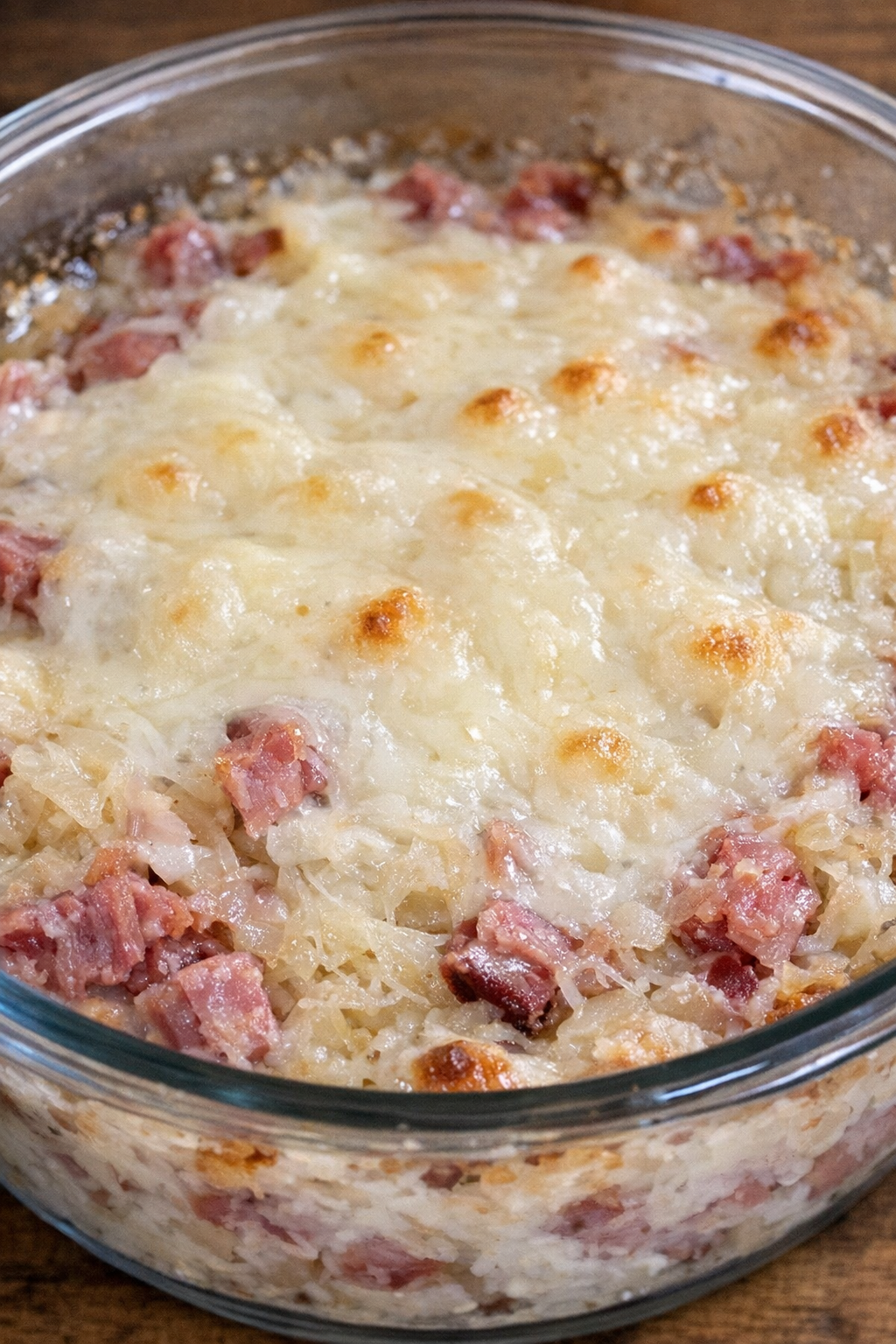 Warm beef Reuben dip with melted Swiss cheese