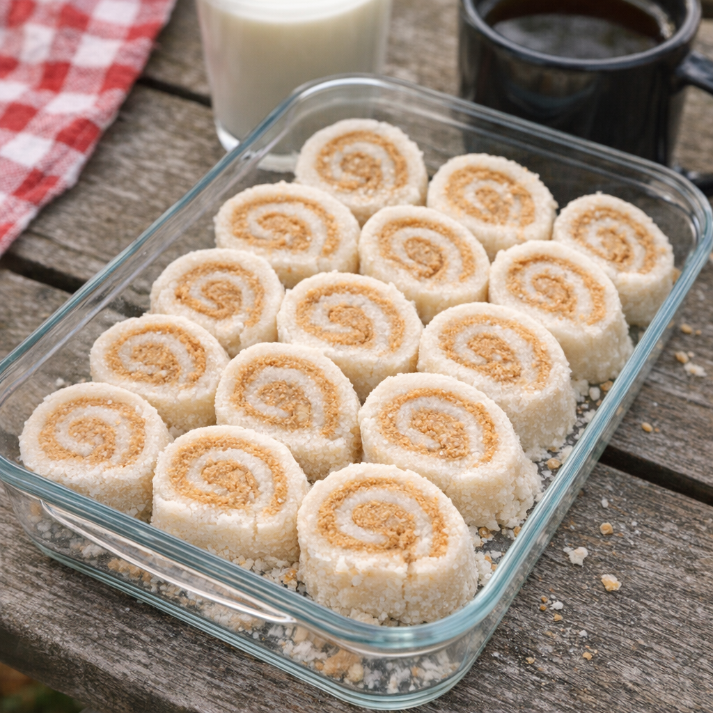 Potato candy pinwheels on a picnic platter