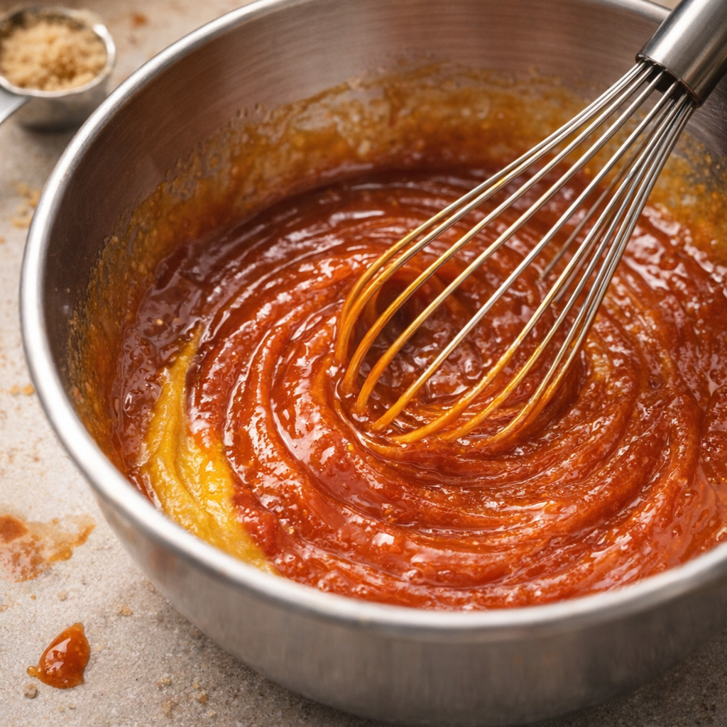 Homemade glaze being whisked in a bowl