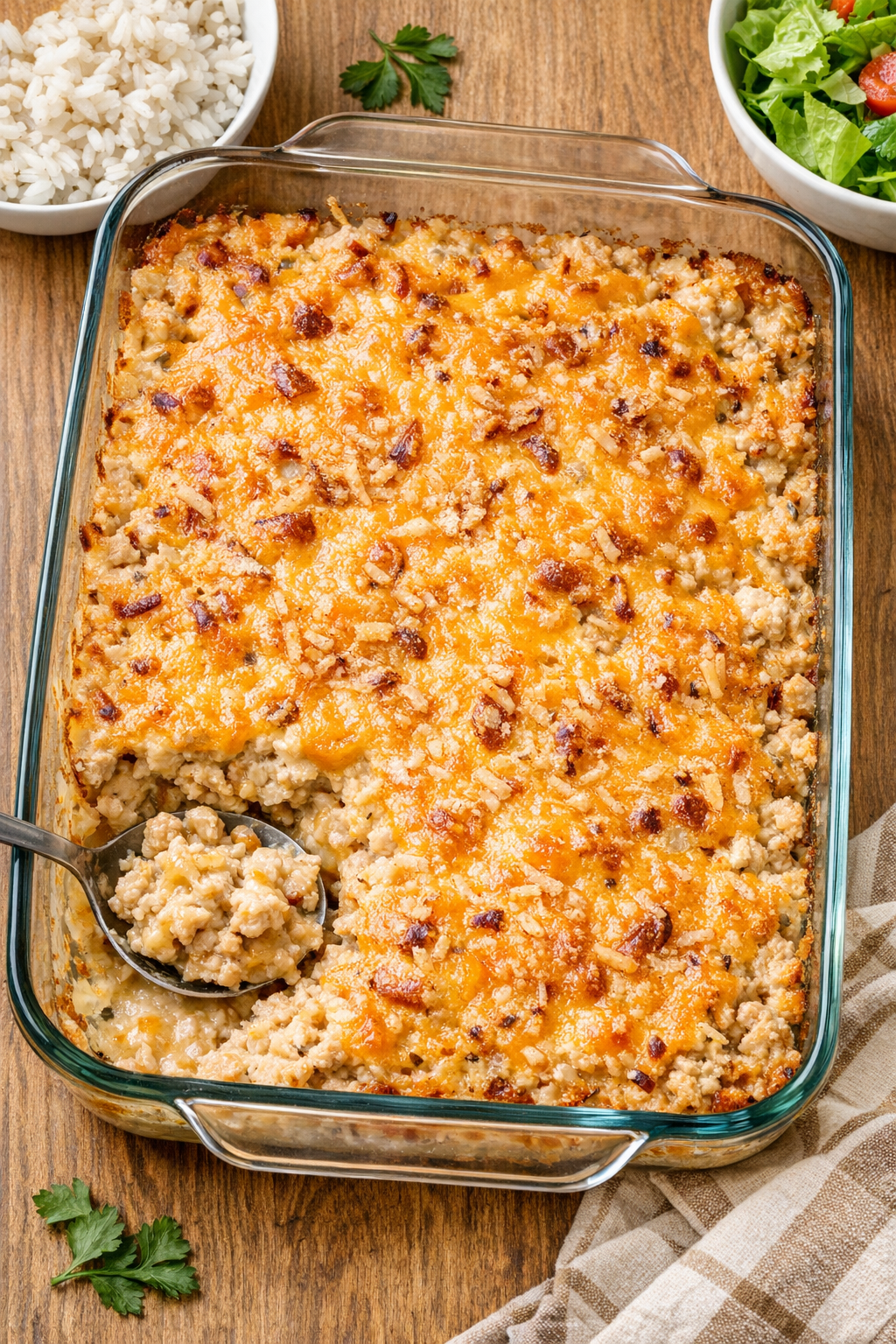 Finished baked ground chicken casserole