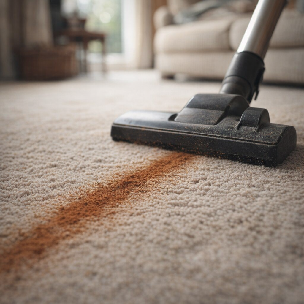 Vacuum cleaner passing over carpet where cinnamon was sprinkled