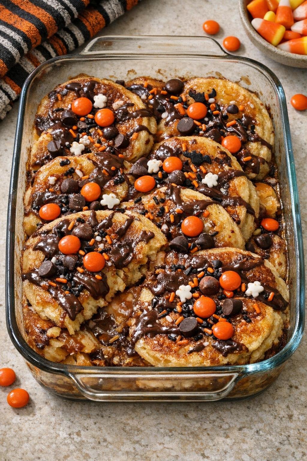 Finished baked Halloween pancake dessert