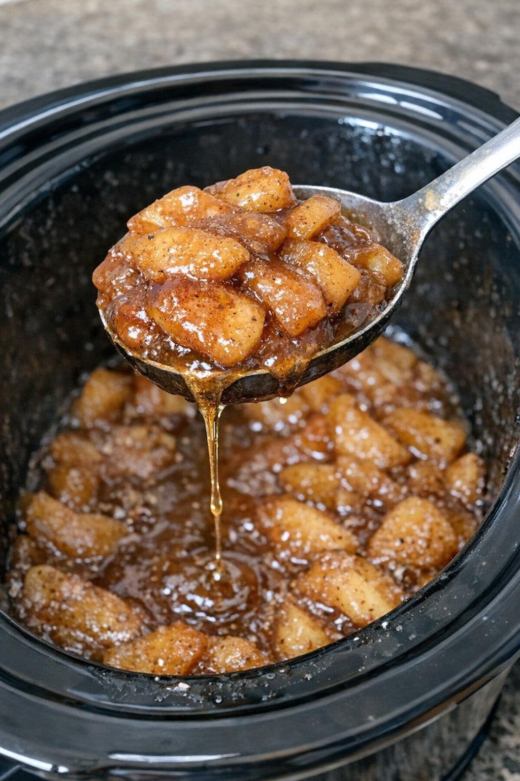 Tender cinnamon-spiced apples in a slow cooker