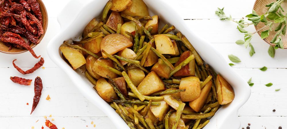 Vegetarian Balsamic Roasted Potatoes With Asparagus  Recipe and Video