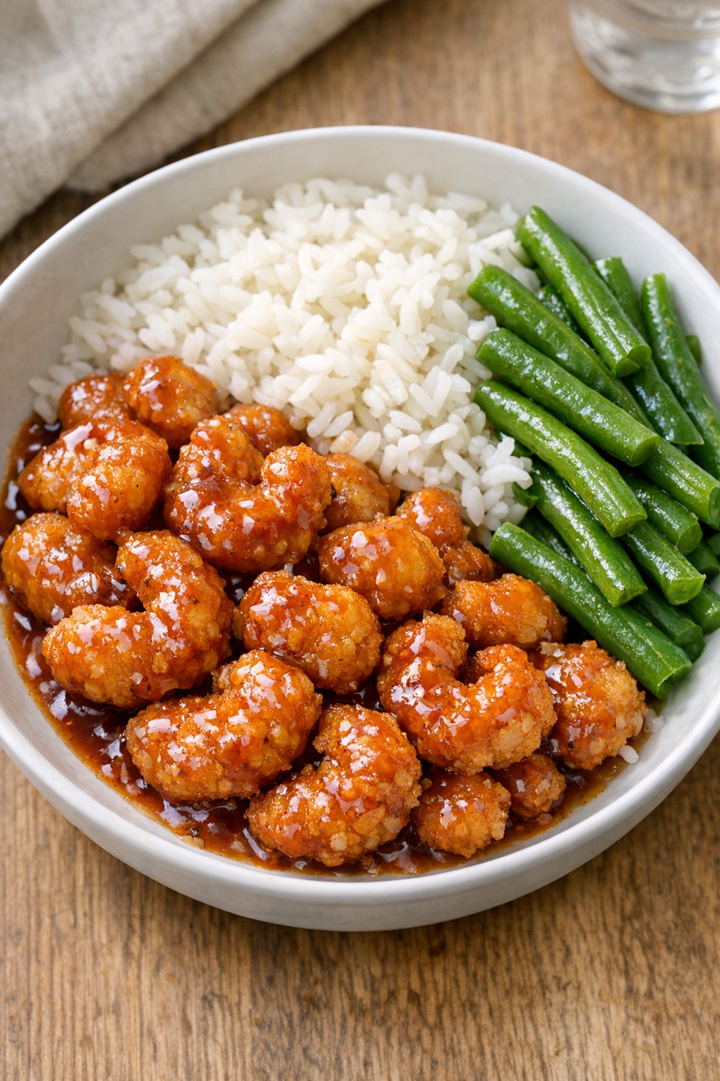Finished plated popcorn shrimp with sauce