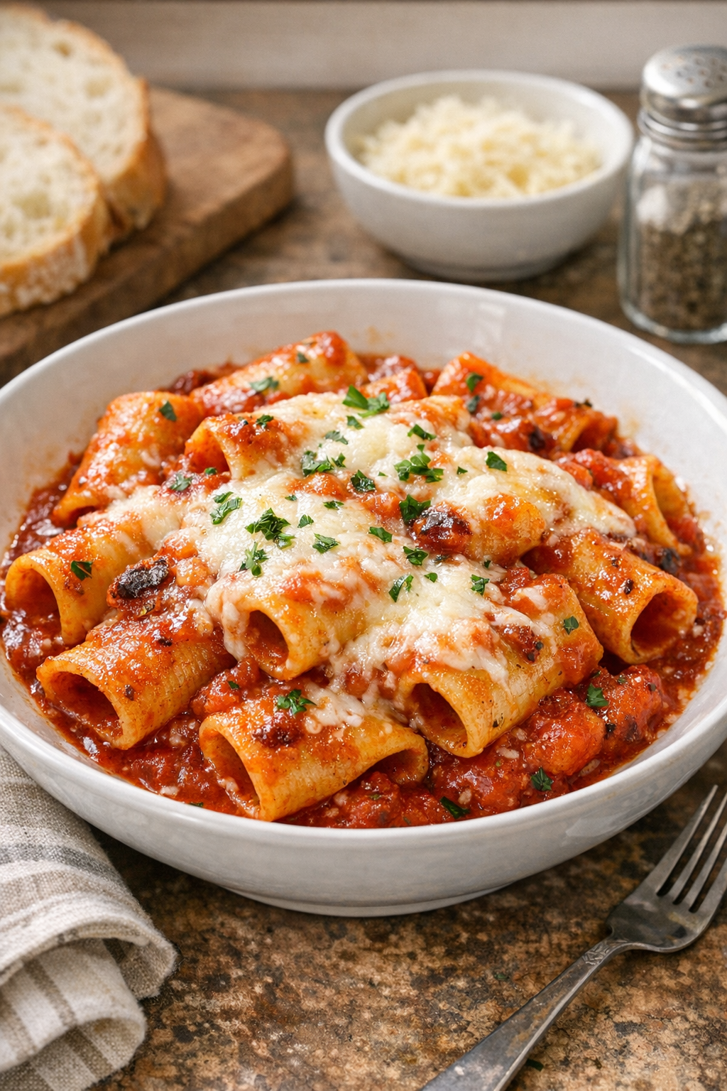 Finished slow cooker paccheri pasta