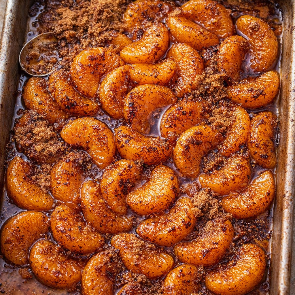 Mandarin oranges coated with cinnamon and brown sugar