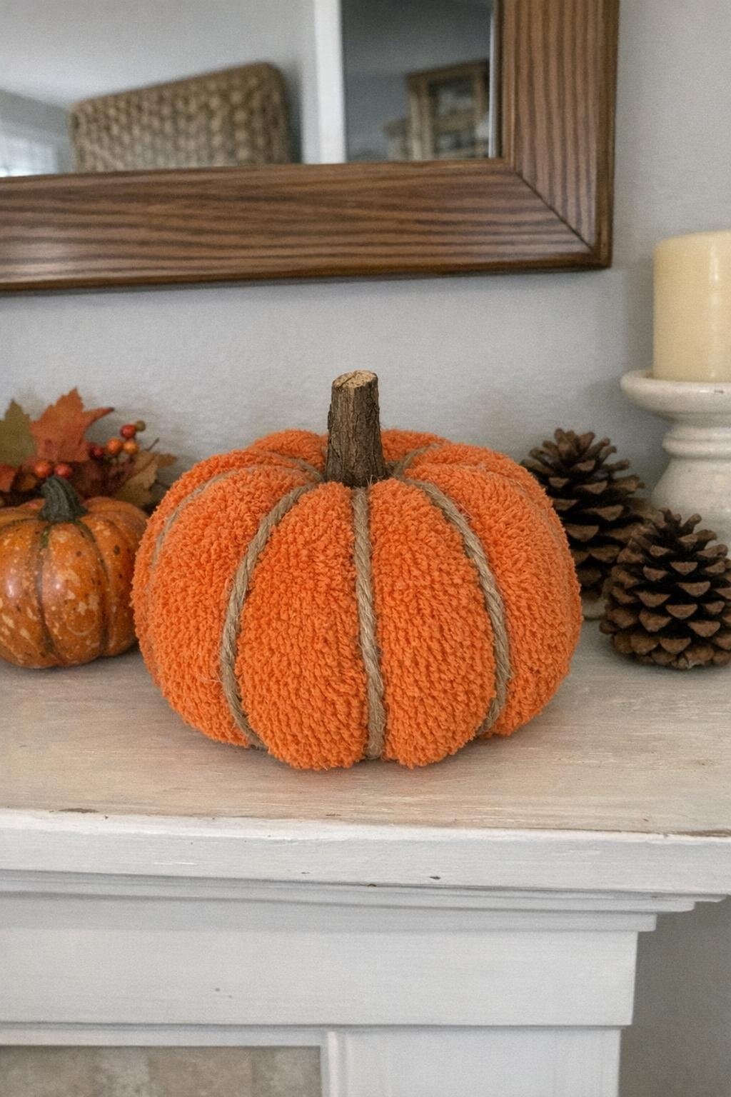 Decorative pumpkin made from an old towel