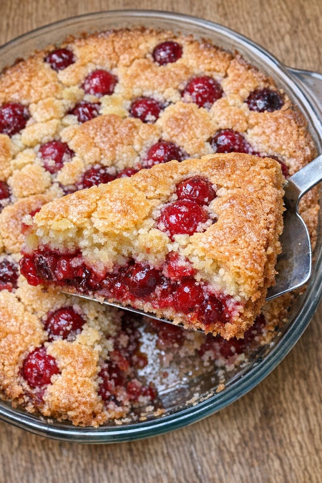 Nantucket cranberry pie in a glass pie plate