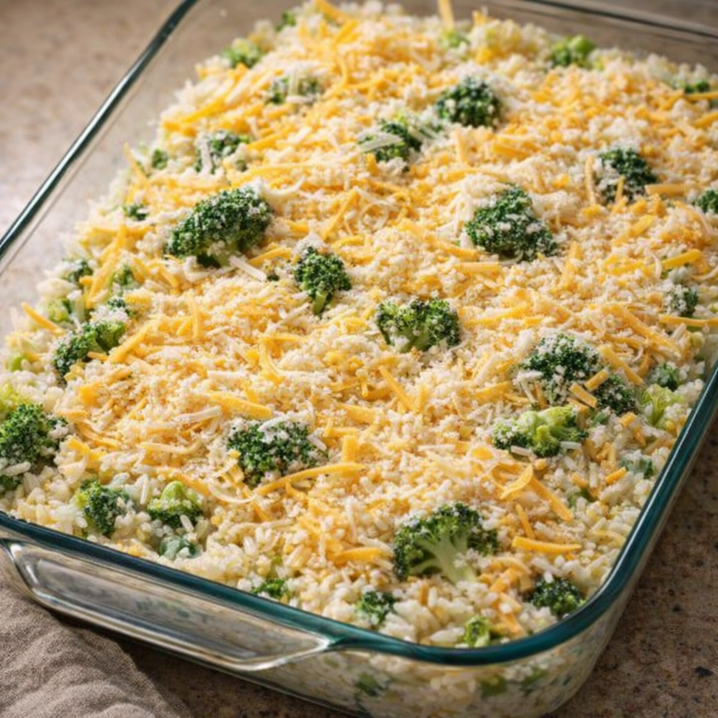 Unbaked casserole topped with shredded cheese