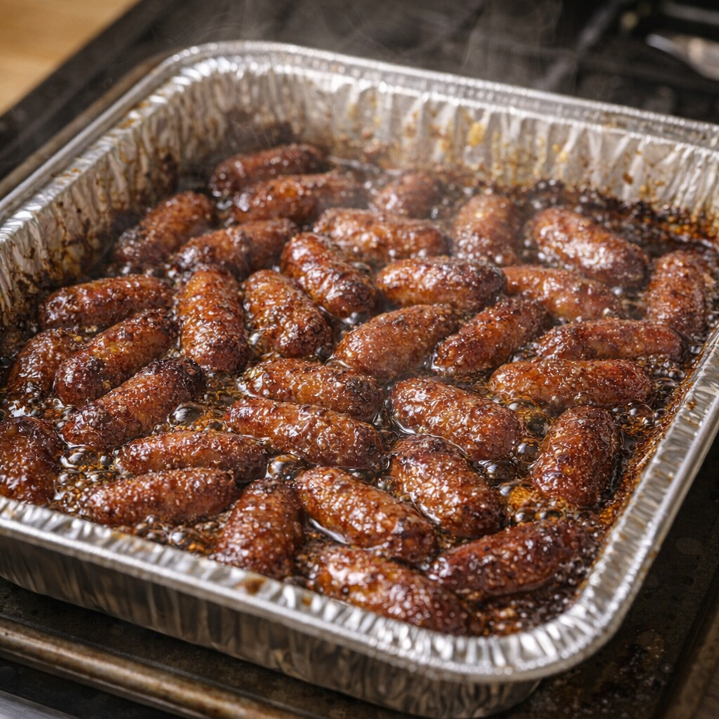 Caramelized lil smokies fresh from the oven