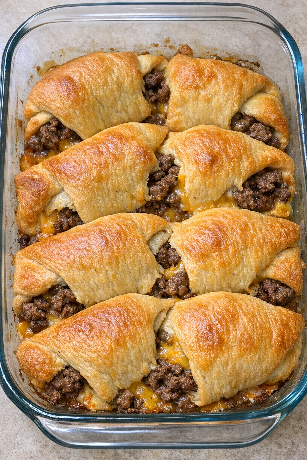 Oven baked beef crescent foldovers fresh from the oven