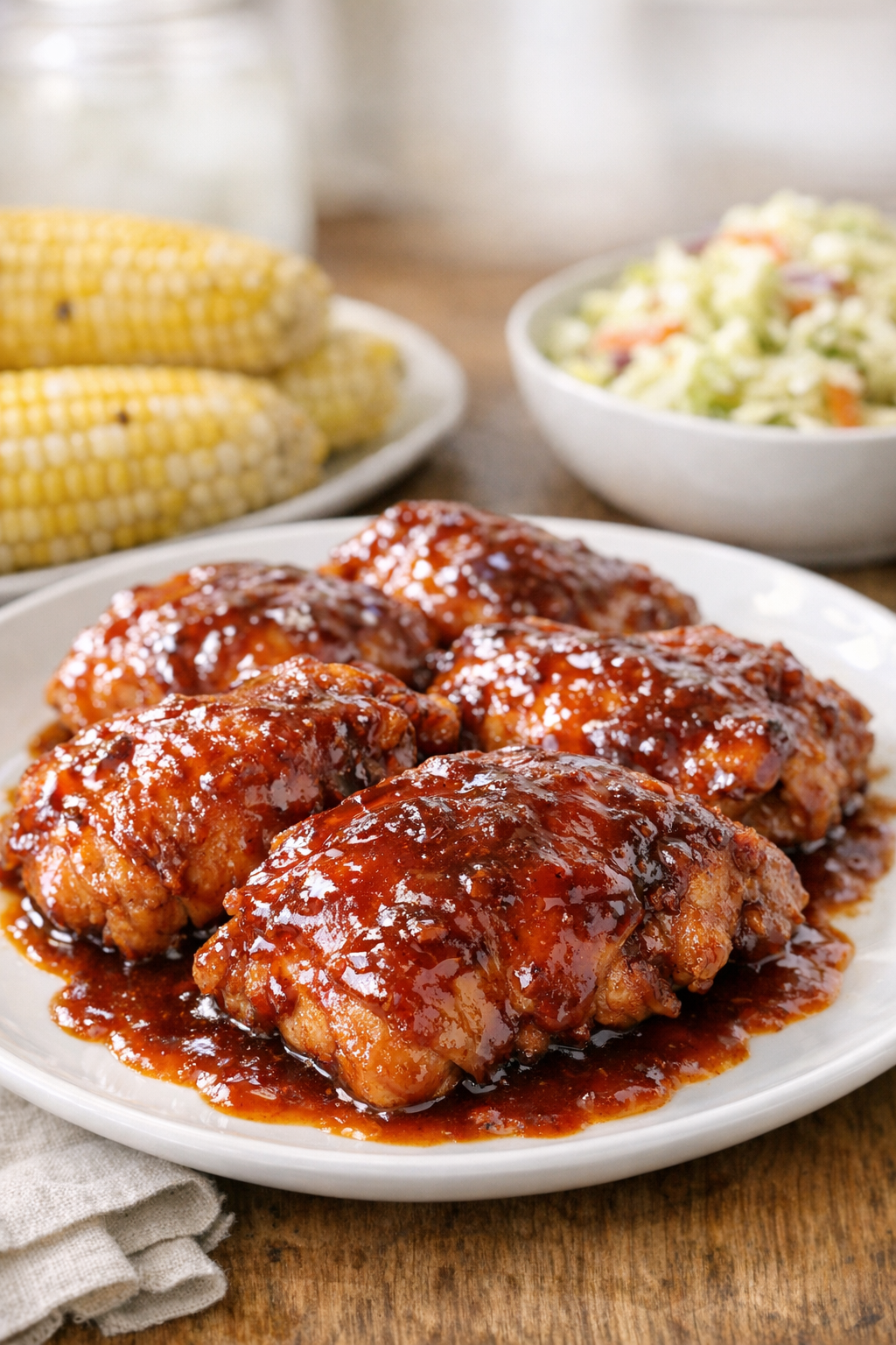 Finished glazed slow cooker chicken plated with sauce