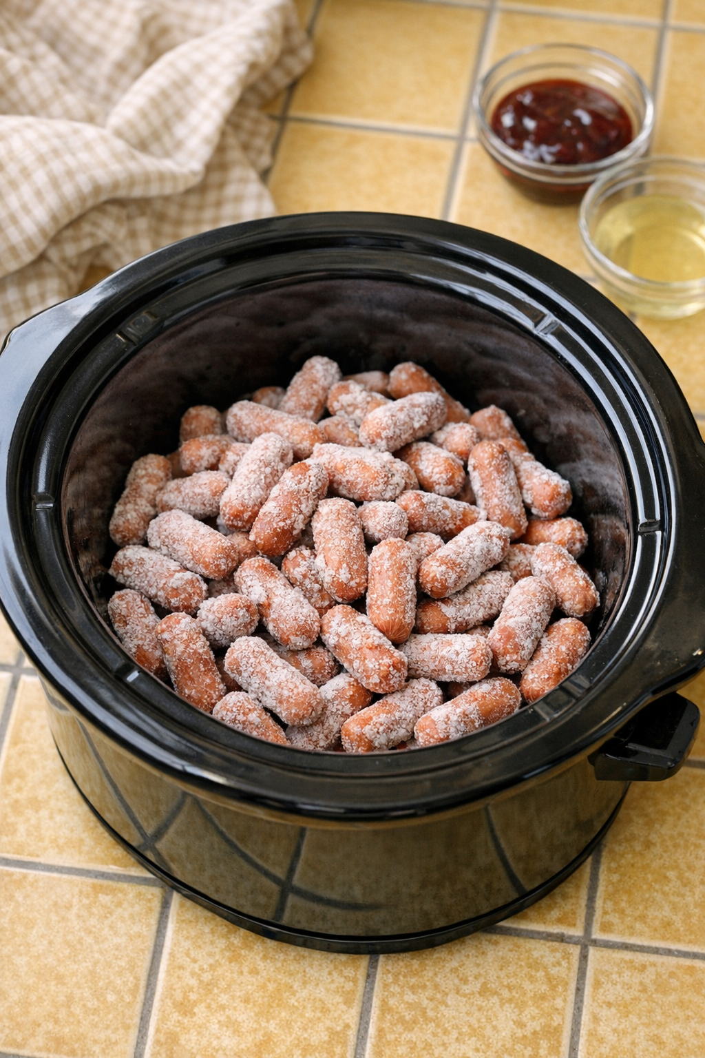 Frozen cocktail wieners in the slow cooker