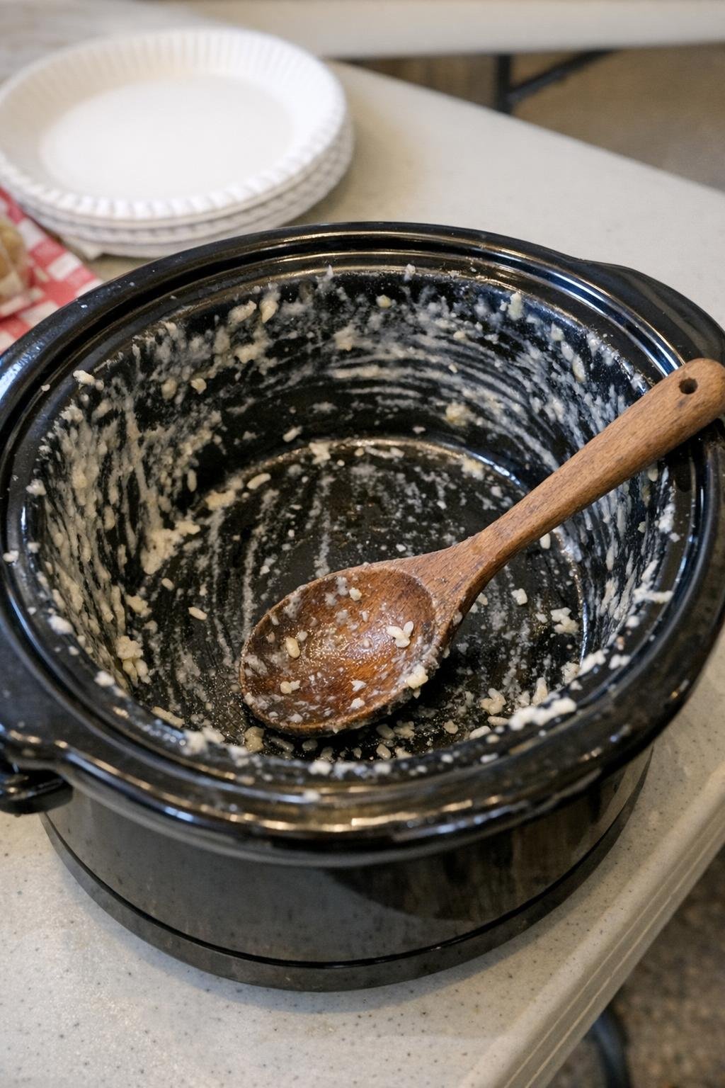 Slow cooker crock scraped nearly clean after serving