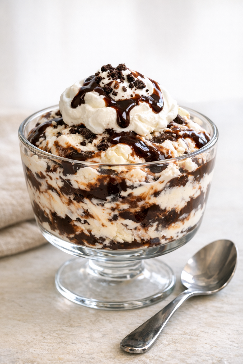 Finished ice cream sandwich dessert in a serving bowl