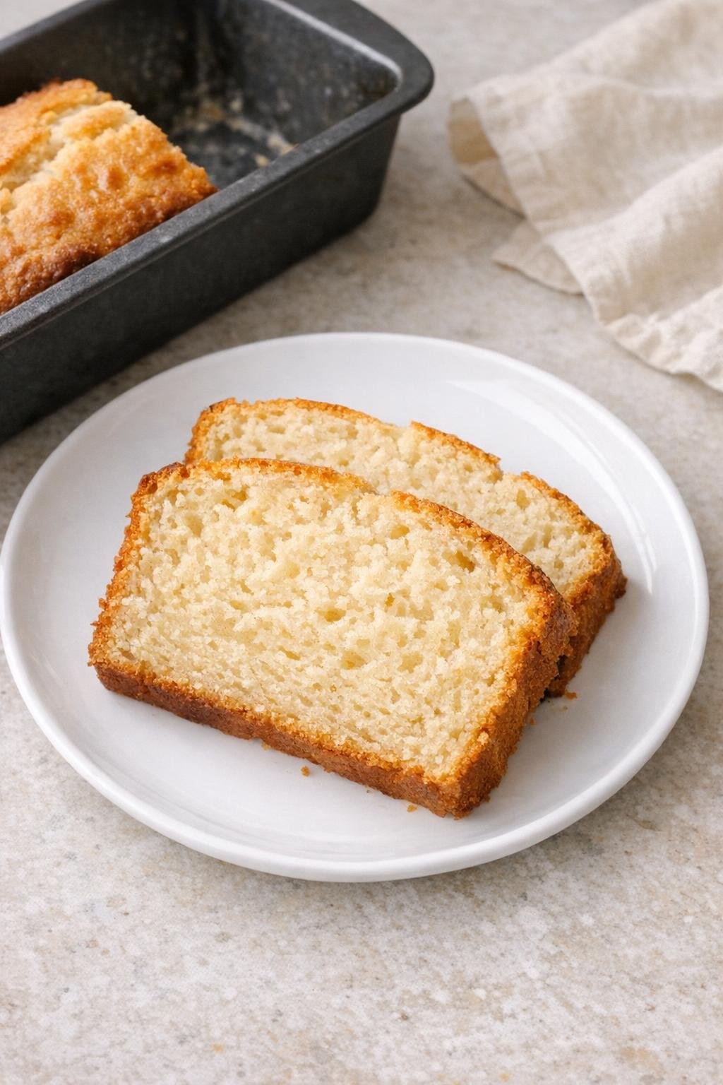 Sliced vanilla ice cream bread on a plate
