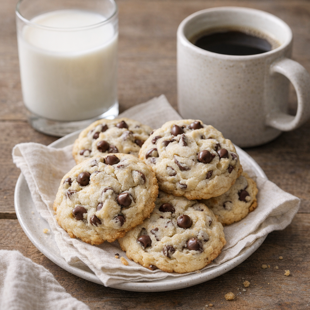 Cookies served with milk and coffee