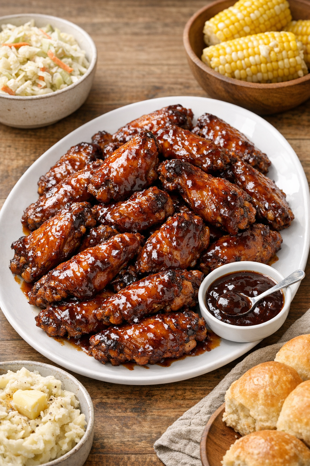 Finished glazed chicken wings plated for supper