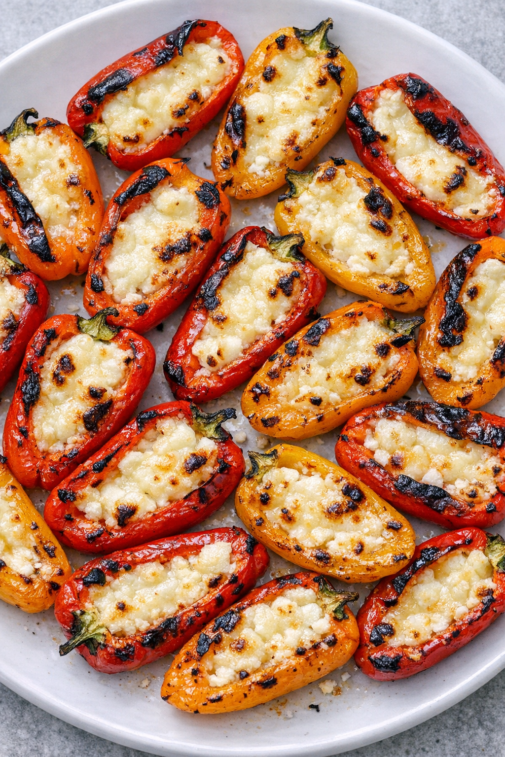 Finished feta pepper bites on a platter