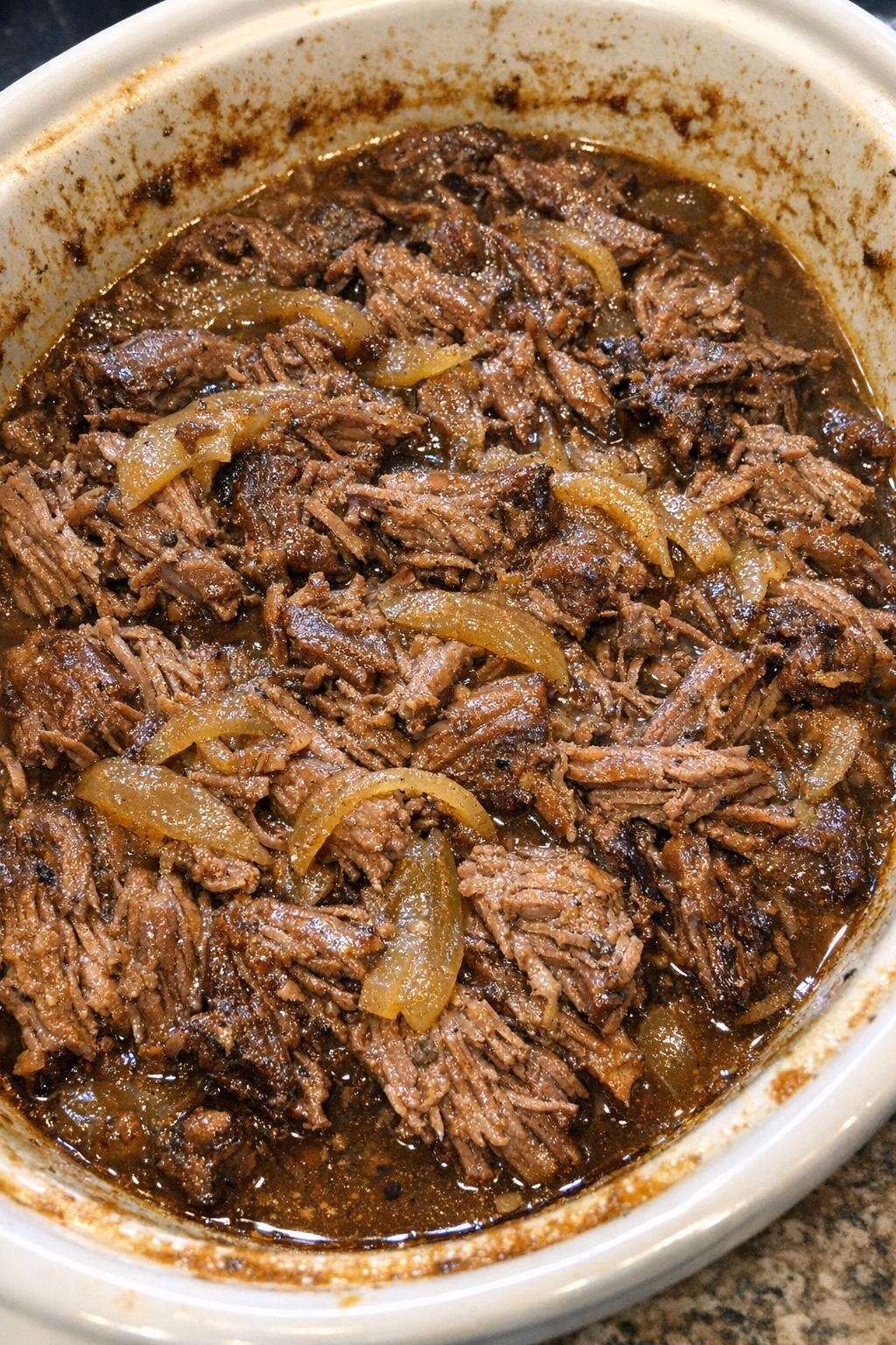 Tender apple cider pot roast with onions and gravy