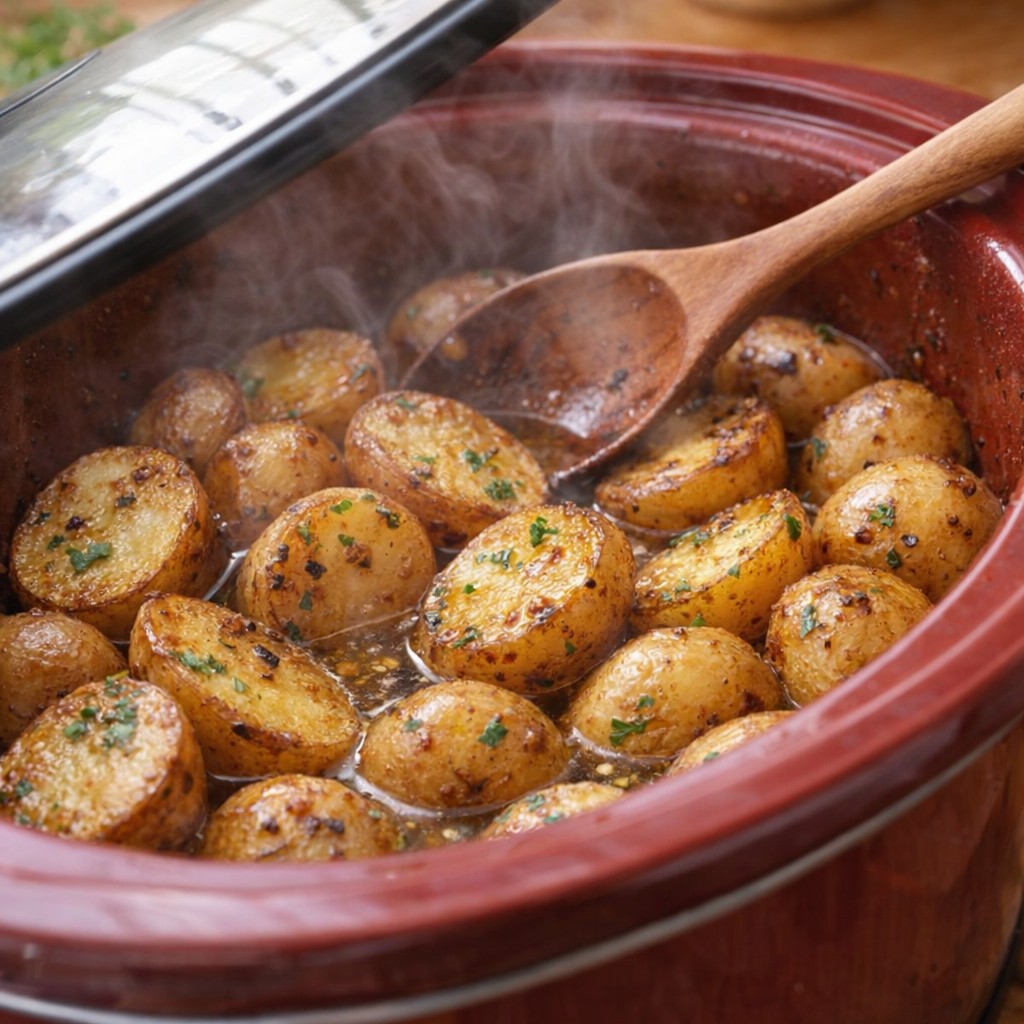 Caramelized potatoes finishing in the slow cooker