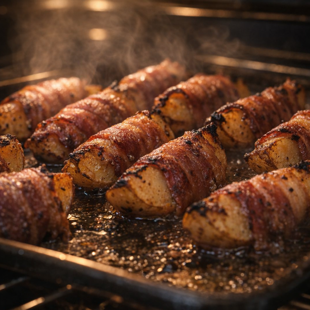 Oven baked wedges turning crisp and golden